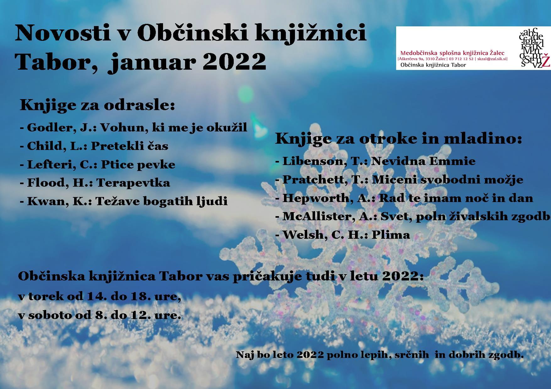 KNJIŽNE NOVOSTI V OBČINSKI KNJIŽNICI TABOR 2022